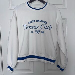 Sunday White Crewneck with Blue Trim and Orange Logo